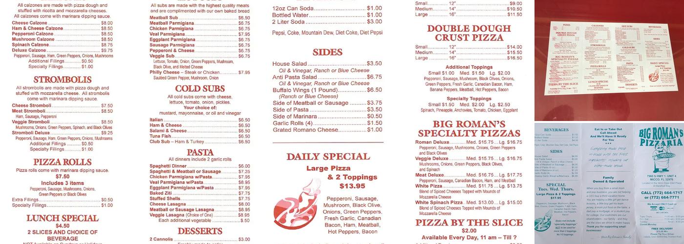 Big Romans Pizza Menu