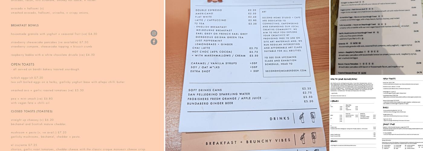 Second Home Studio + Cafe Menu