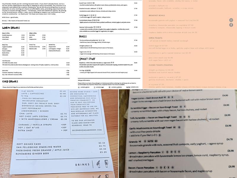 Second Home Studio + Cafe Menu