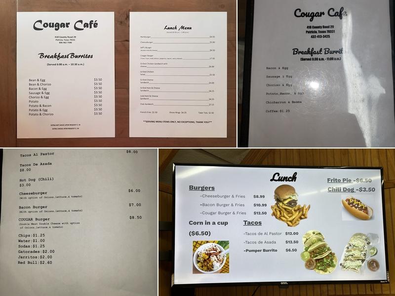 Cougar Cafe Menu