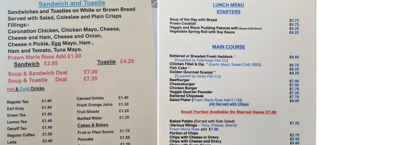 Mariners Cafe Menu