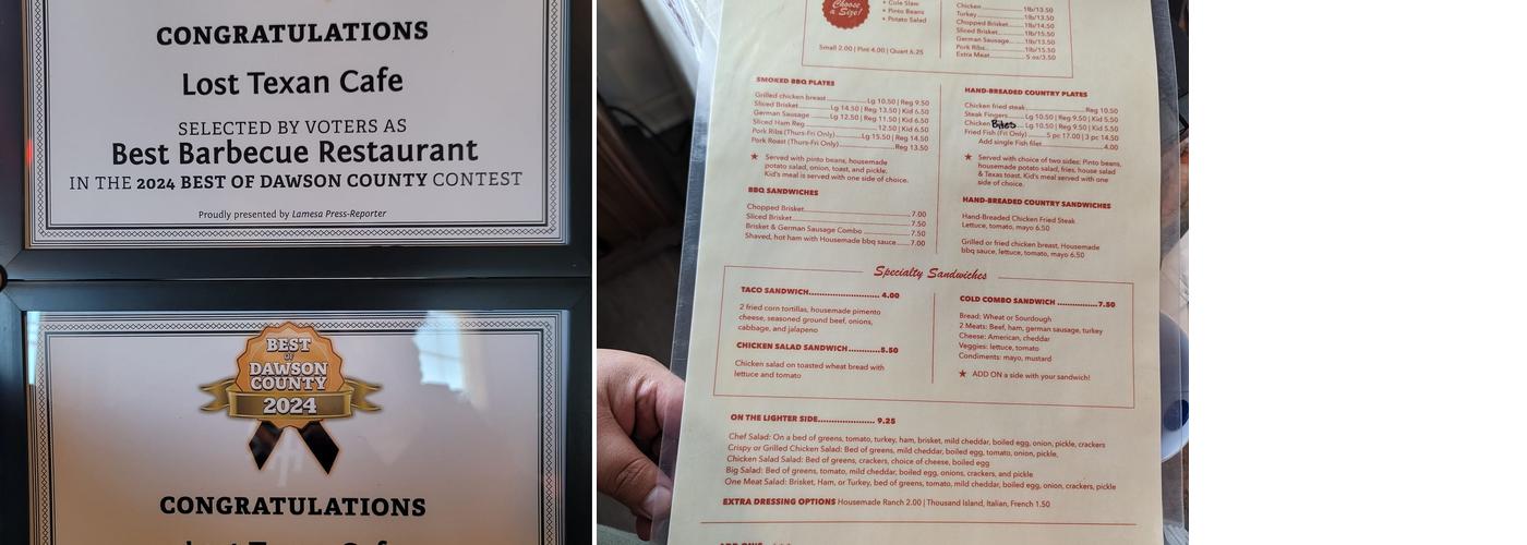 Lost Texan Cafe Menu
