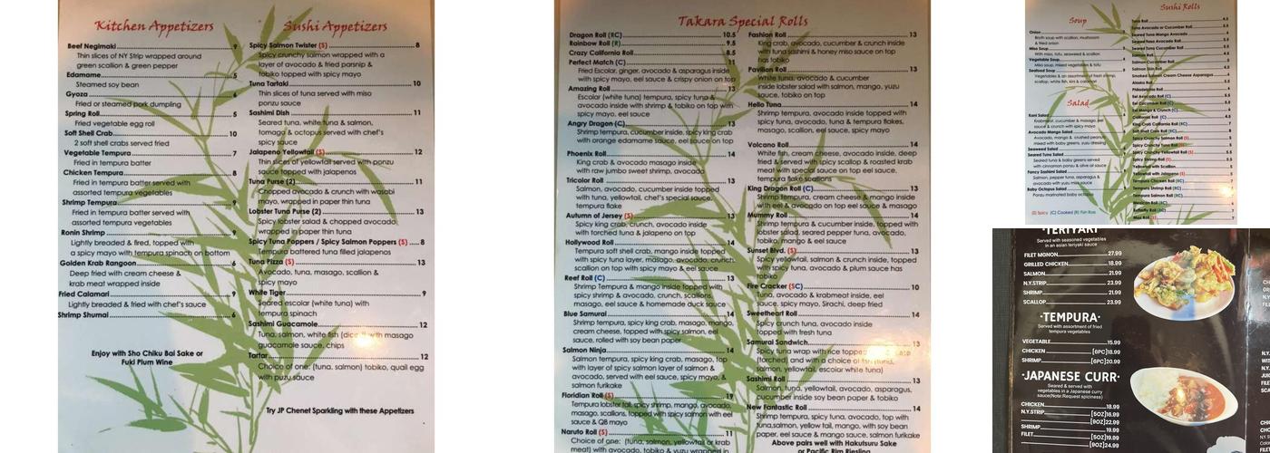 Takara steakhouse sushi Menu