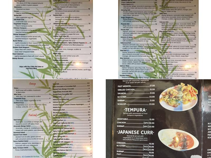 Takara steakhouse sushi Menu