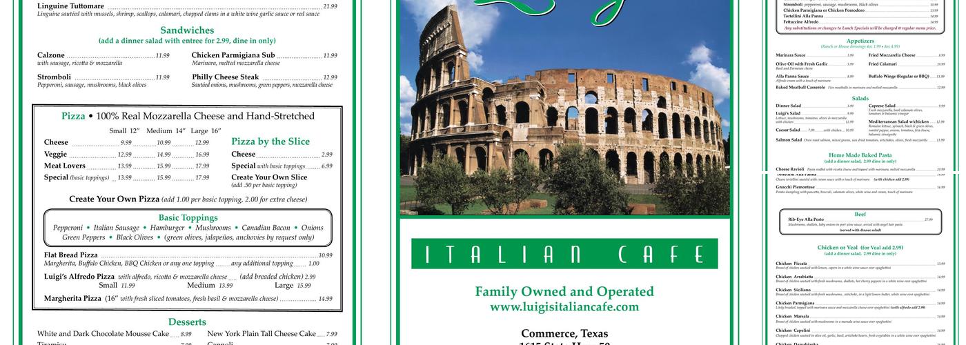 Luigi's Italian Cafe Menu