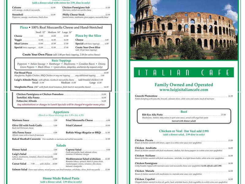 Luigi's Italian Cafe Menu