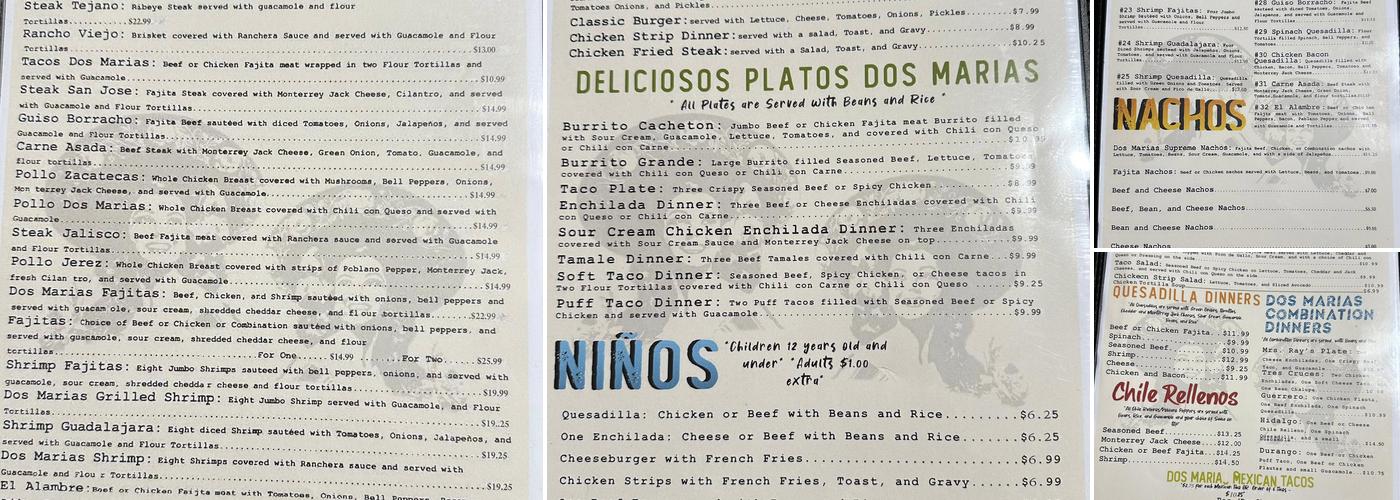 Dos Marias Menu