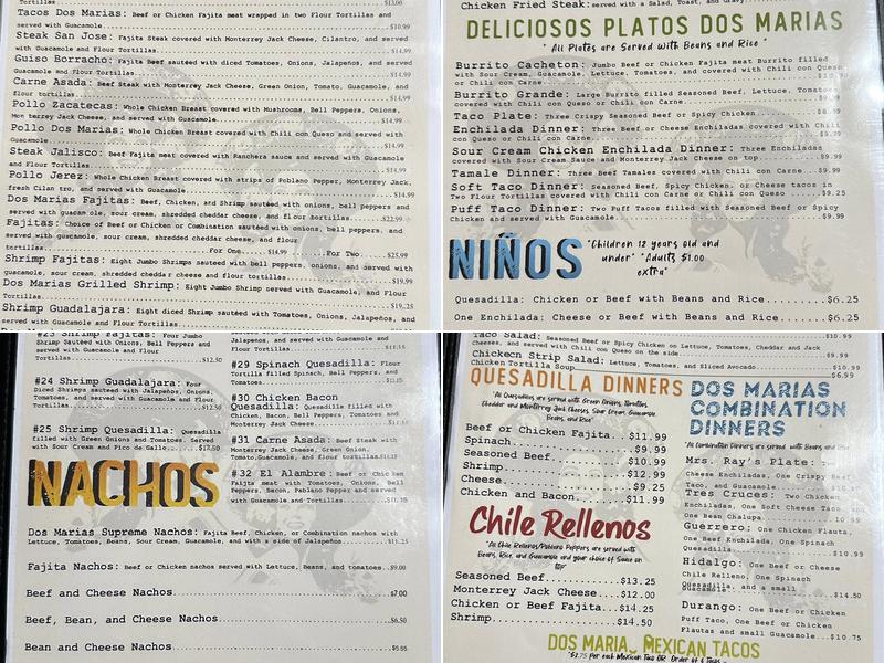 Dos Marias Menu