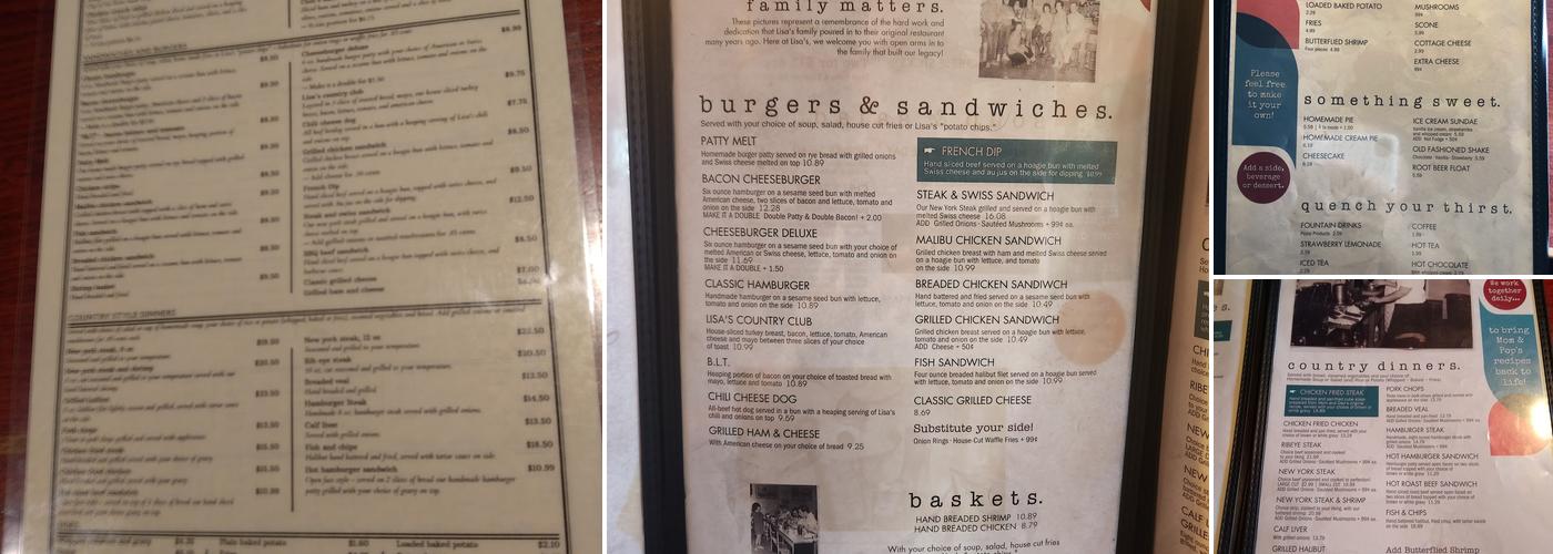 Lisa's Country Kitchen Menu