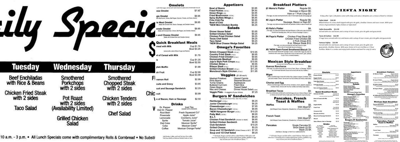 Omega’s Biscuits N' Eggs Menu