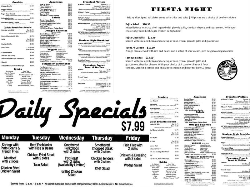 Omega’s Biscuits N' Eggs Menu