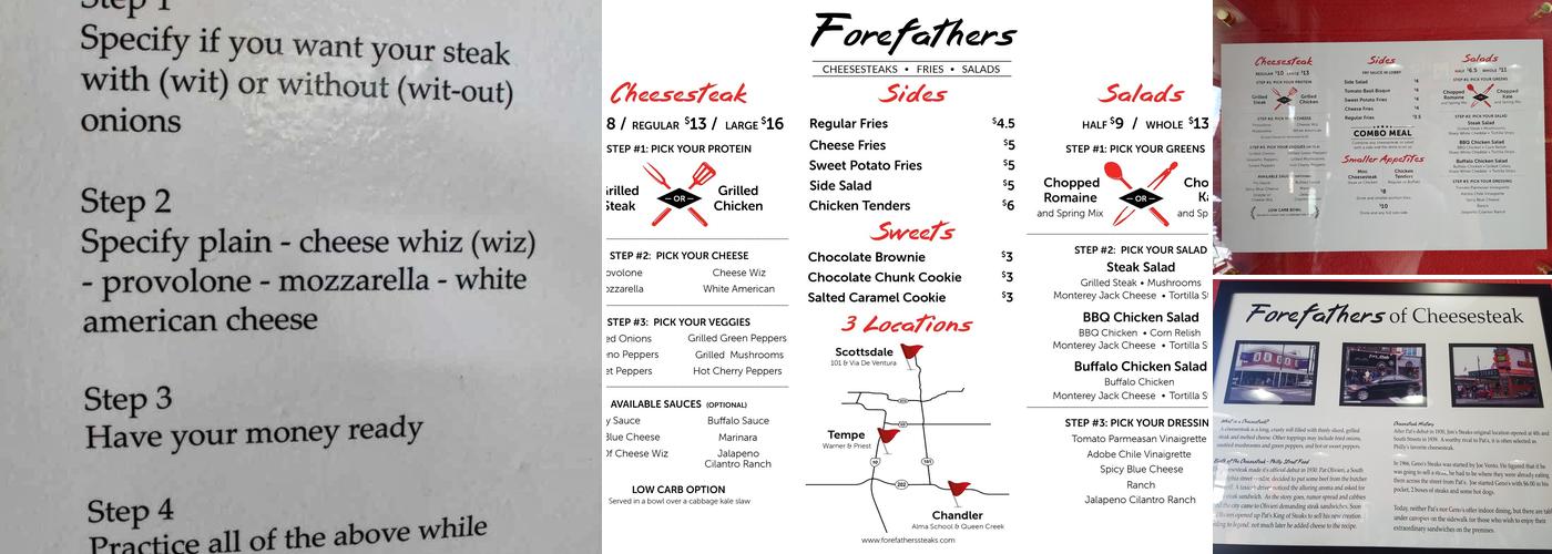 Forefathers Cheesesteaks Menu