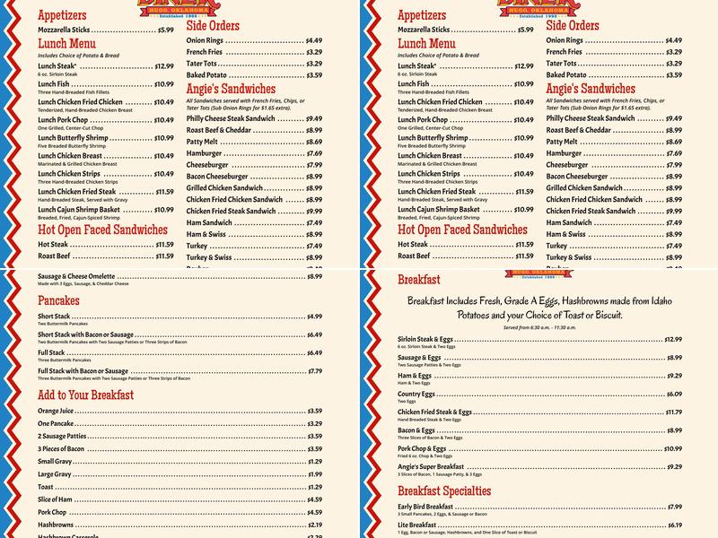 Angie's Circus City Diner Menu