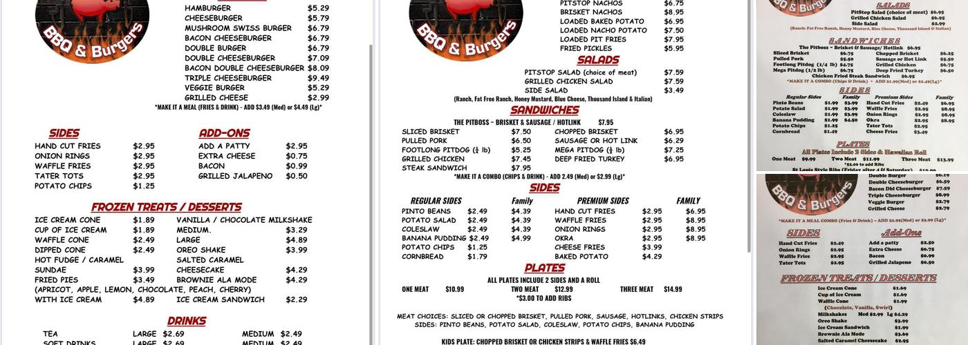 Pit Stop BBQ Menu