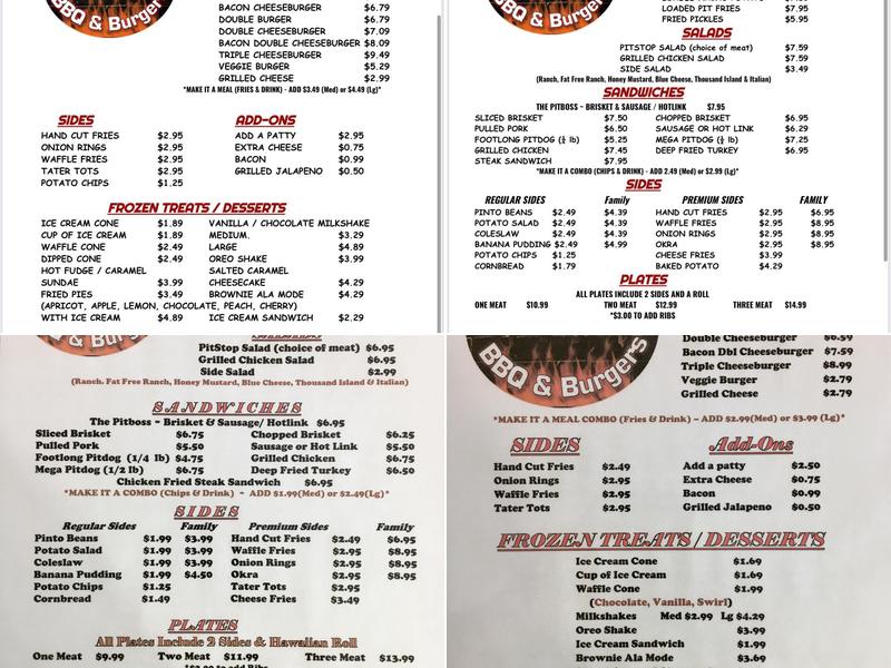 Pit Stop BBQ Menu