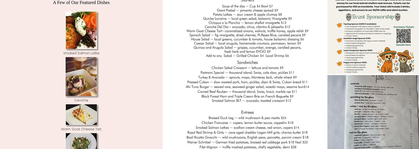 The Baker's Table Menu