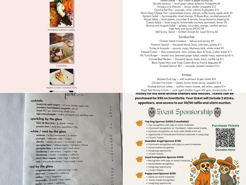 The Baker's Table Menu