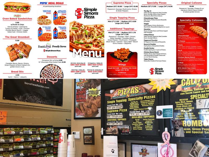 Simple Simon's Pizza Menu