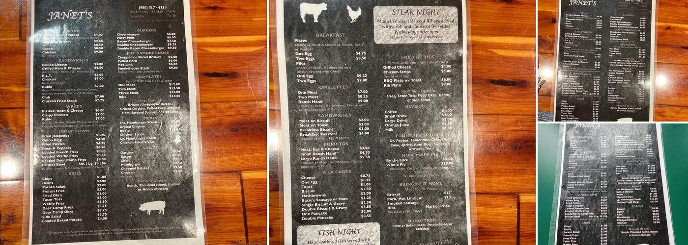 Janet’s B.B.Q & Cafe Menu