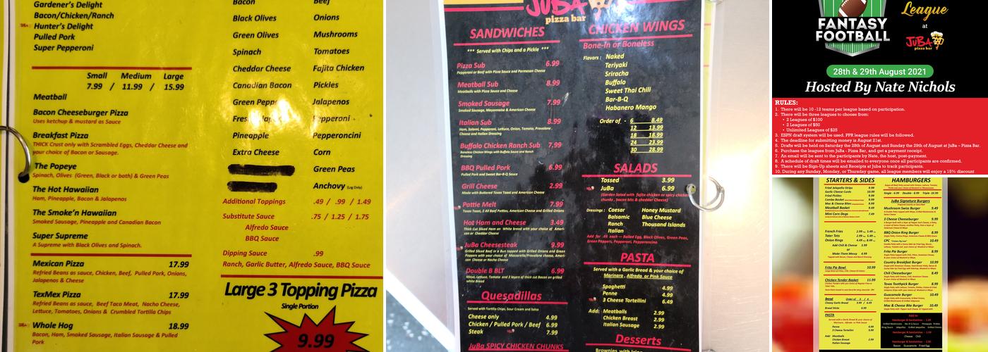 Juba Pizza Bar Menu