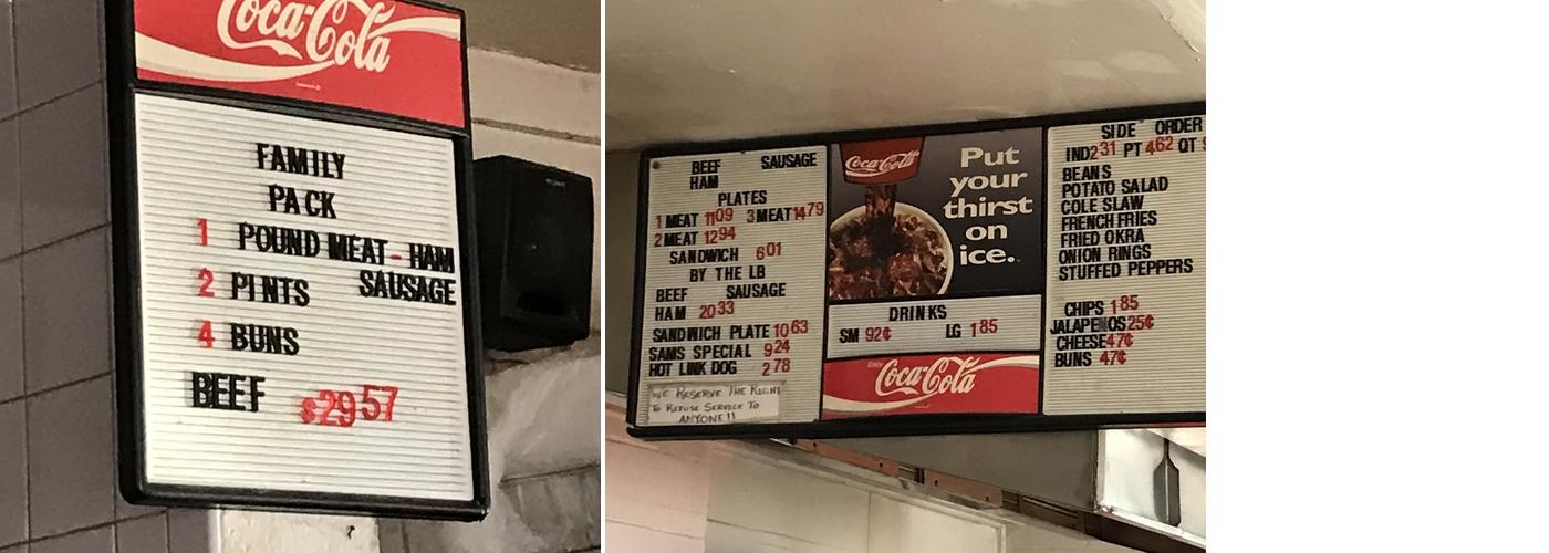 Sam's Bar-B-Q Menu