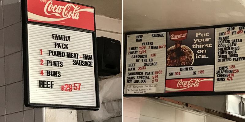 Sam's Bar-B-Q Menu