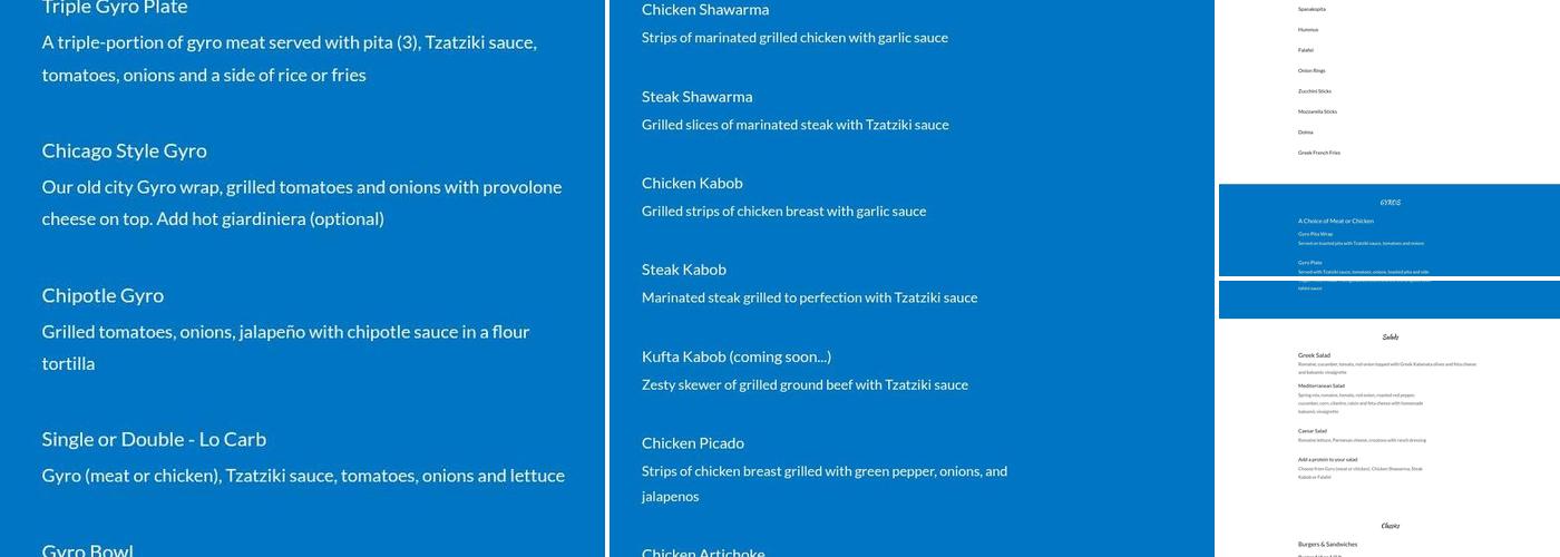 Niro's Gyros Menu