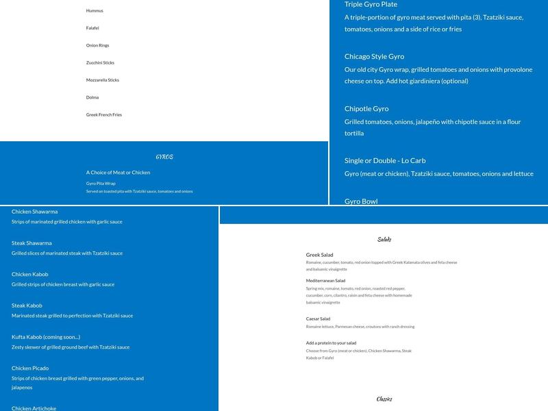 Niro's Gyros Menu