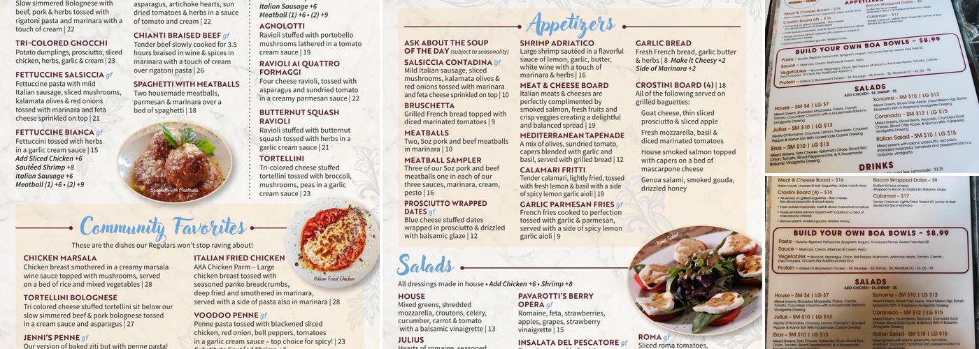 Caffe Boa Ahwatukee Italian Restaurant Menu