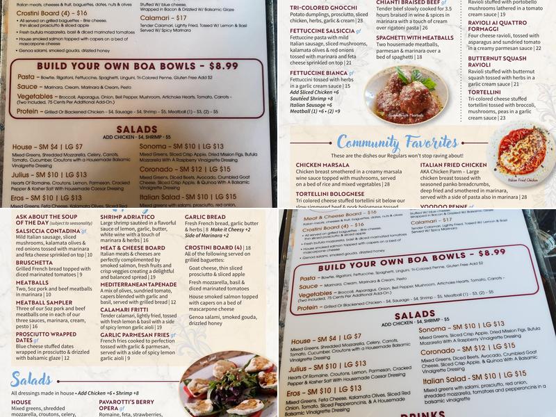 Caffe Boa Ahwatukee Italian Restaurant Menu