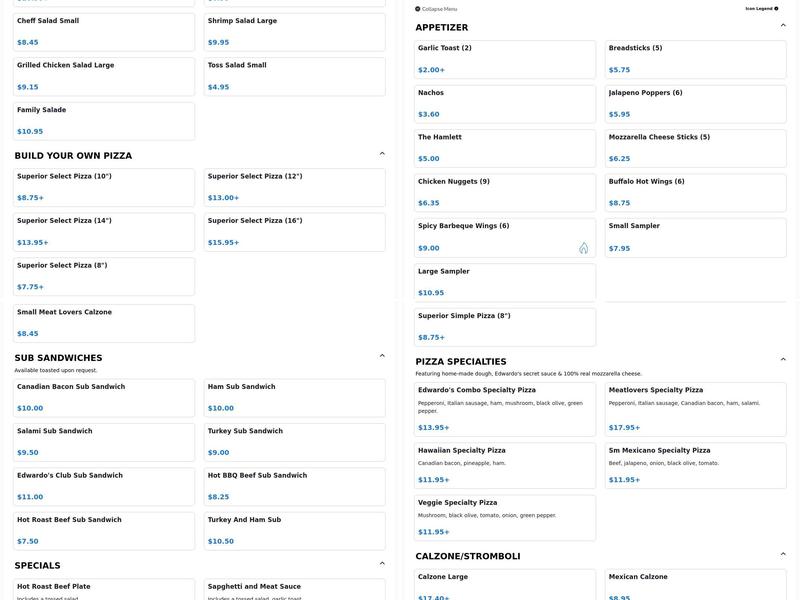 Edwardo's Pizzeria Menu