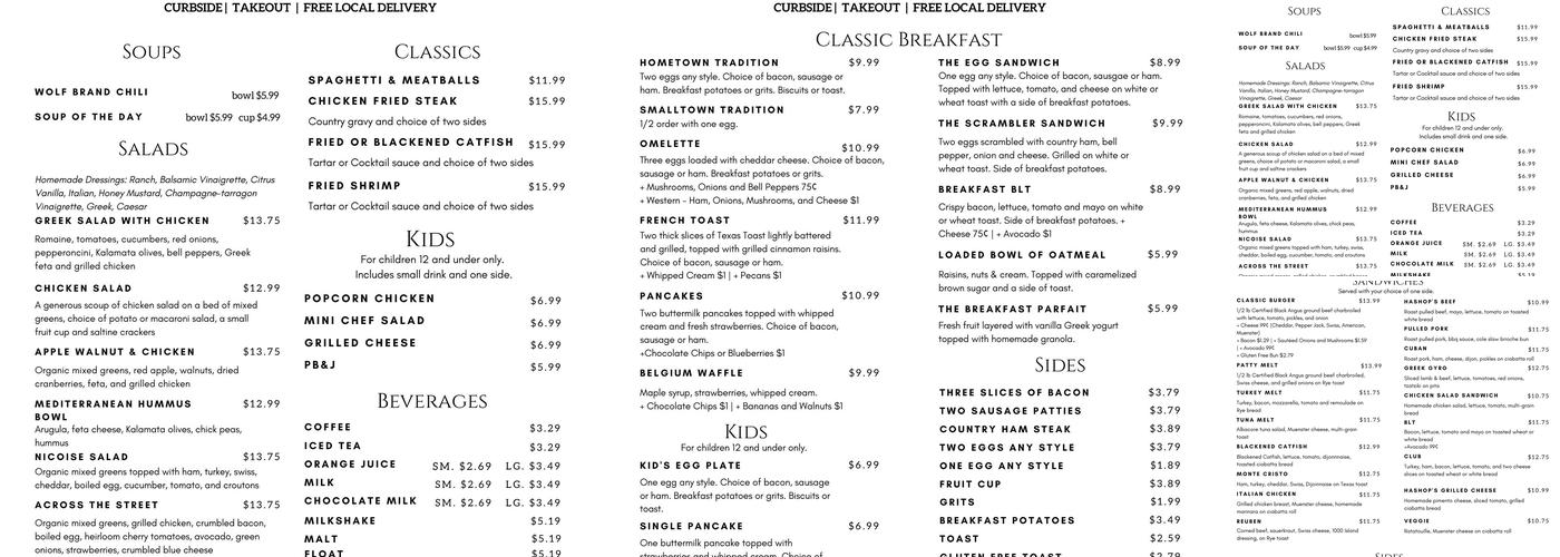 Across The Street Diner Menu