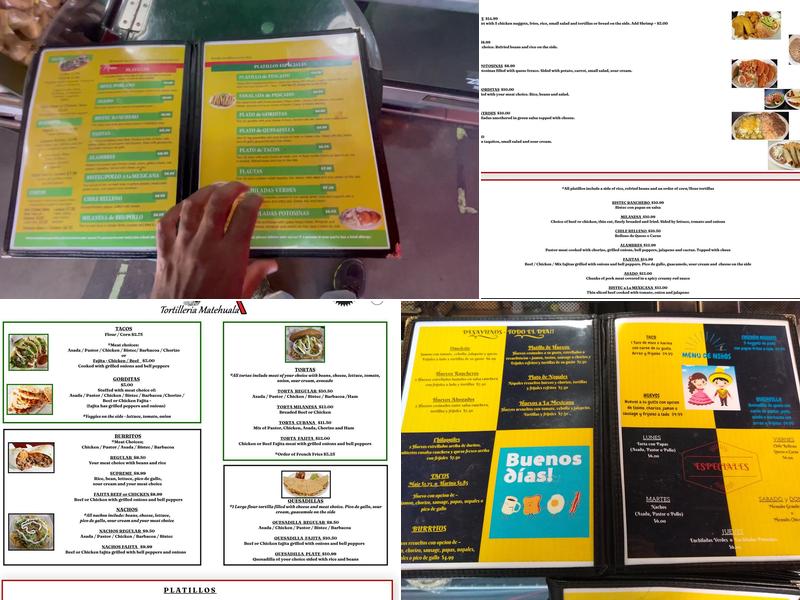 Tortilleria Matehuala y Restaurante Menu