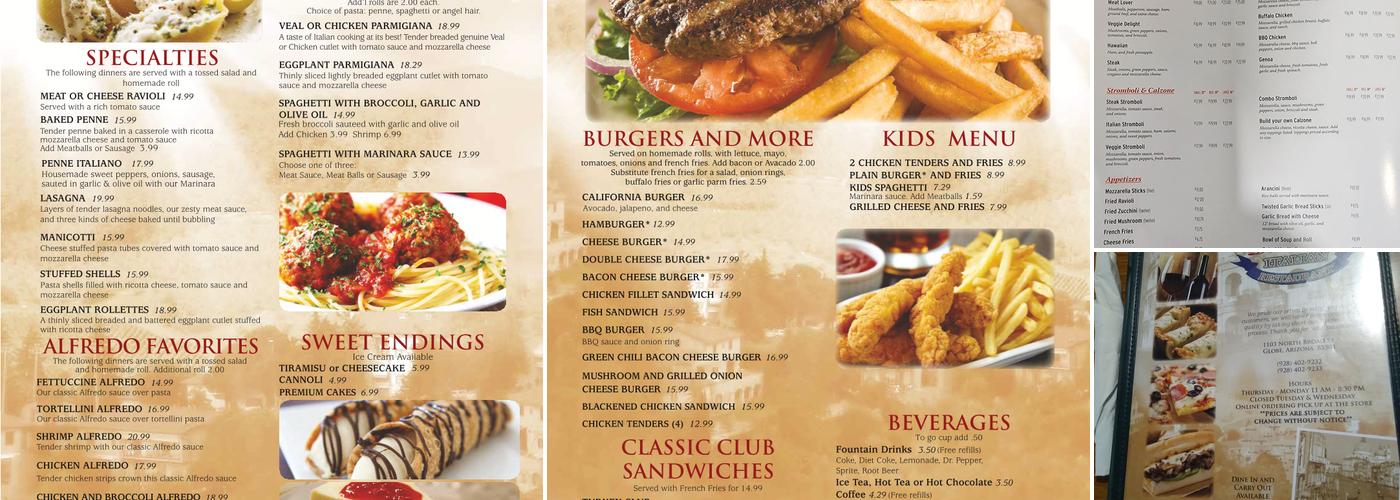 De marcos Italian Restaurant in Globe Menu