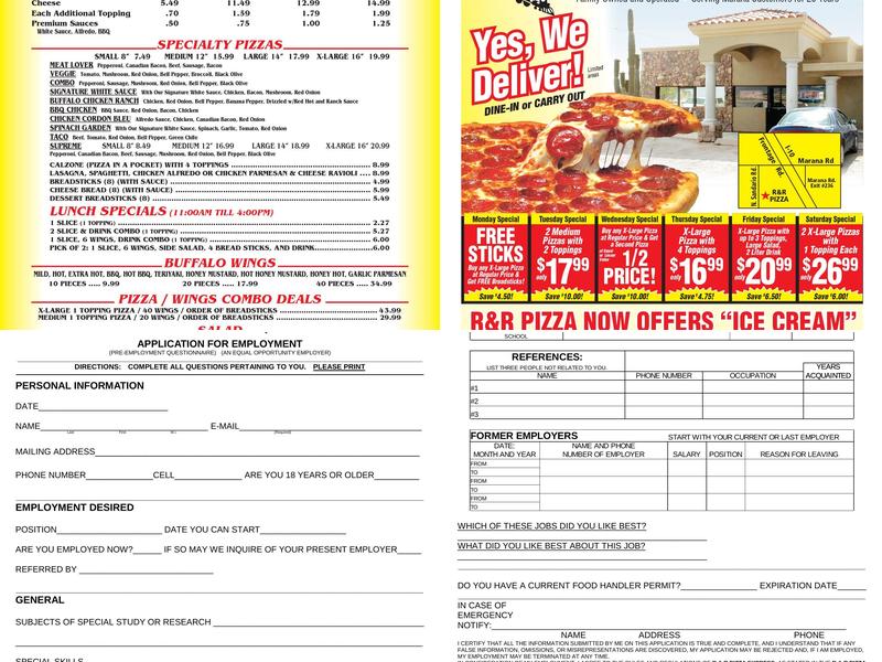 R & R Pizza Express Menu