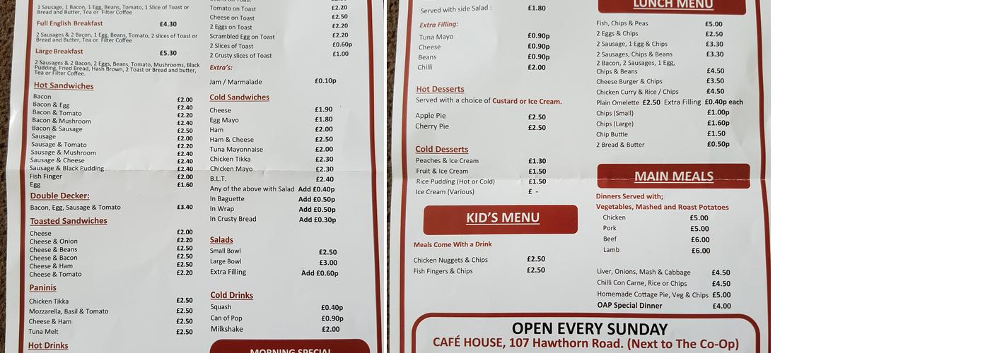 CAFE HOUSE Menu