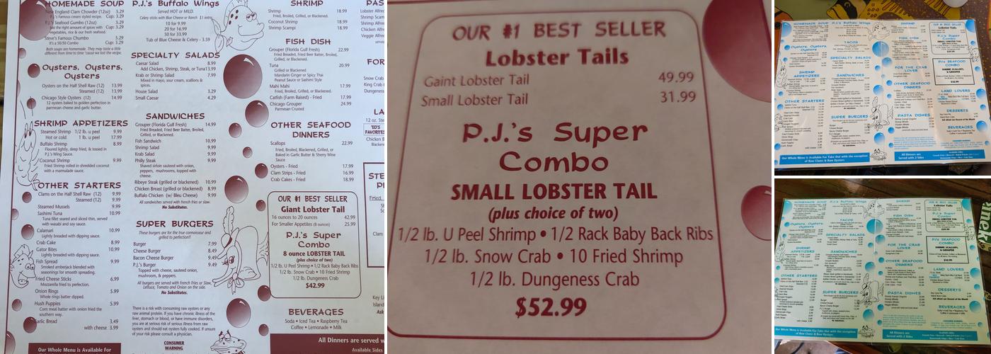 P.J.'s Oyster Bar Menu