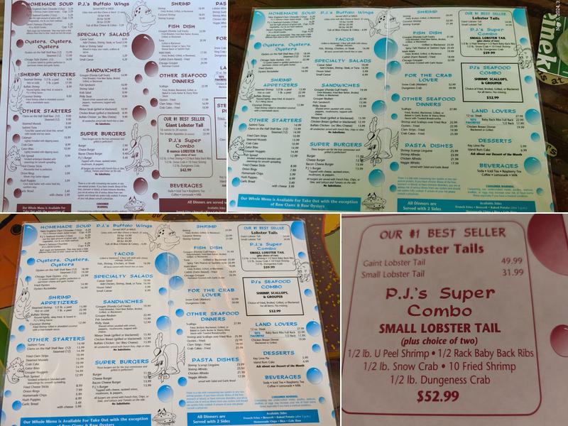 P.J.'s Oyster Bar Menu