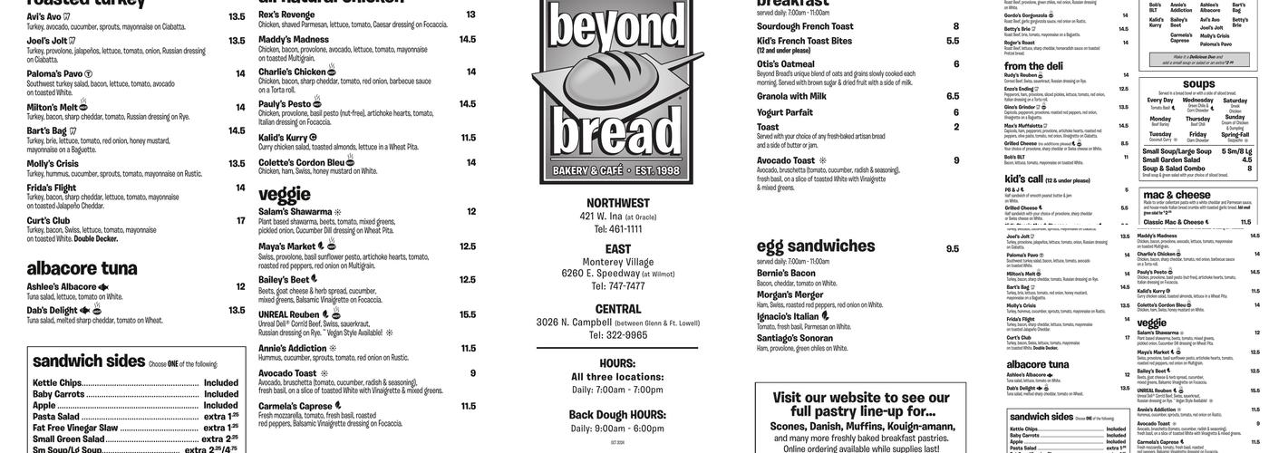 Beyond Bread Menu