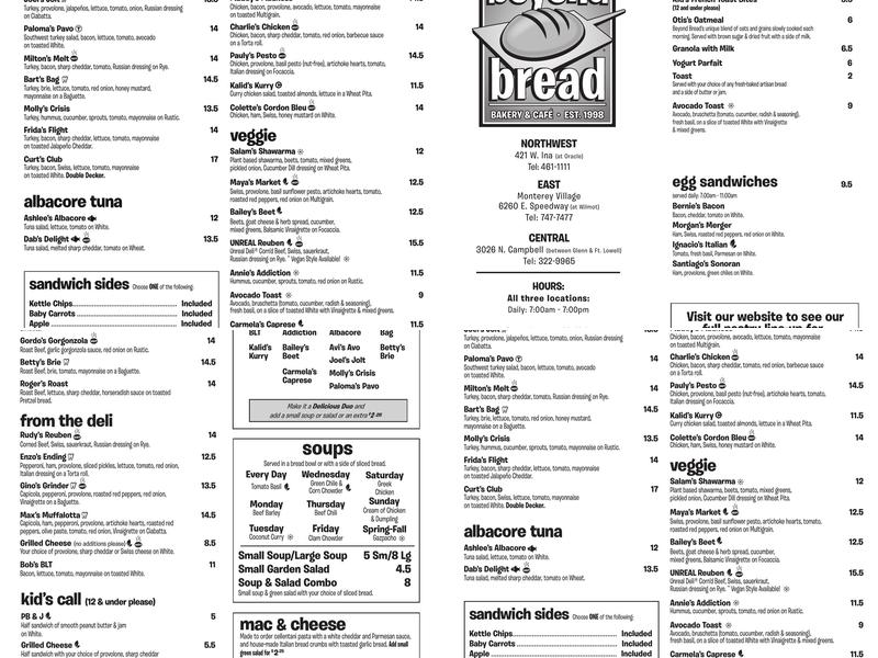 Beyond Bread Menu