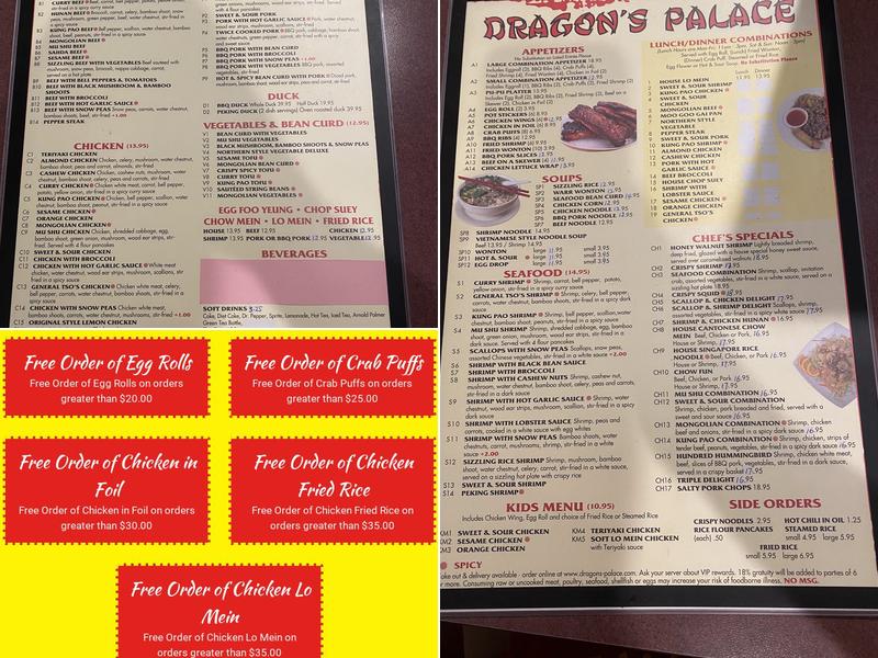 Dragon's Palace Menu