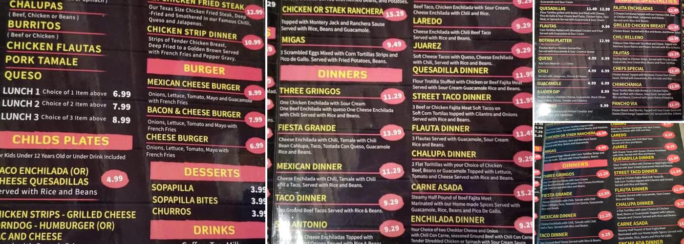 Kent's Tex-Mex Menu
