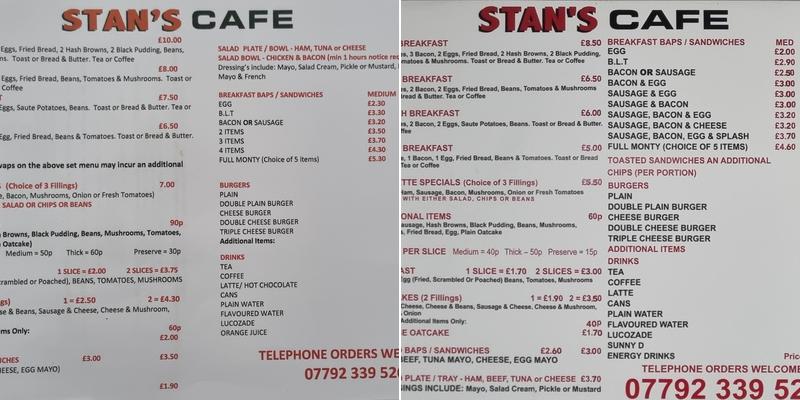 Stans Cafe Menu