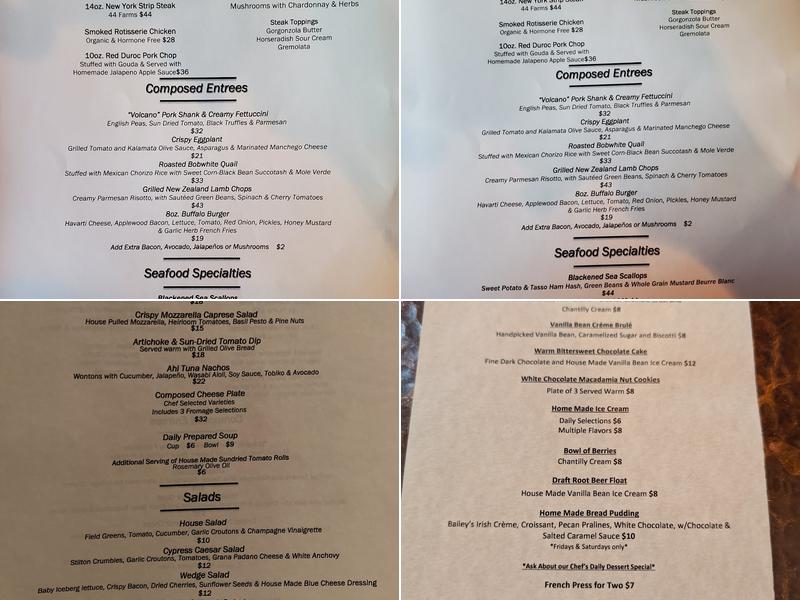 Cypress Grille Menu