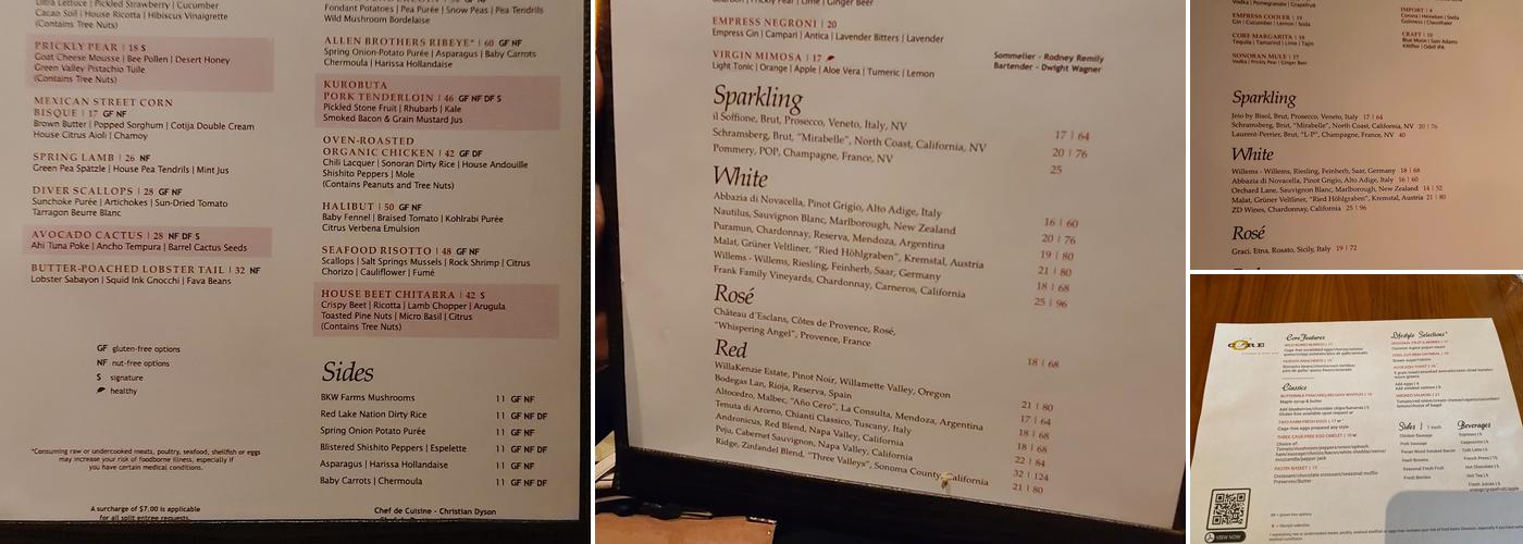 CORE Kitchen & Wine Bar Menu