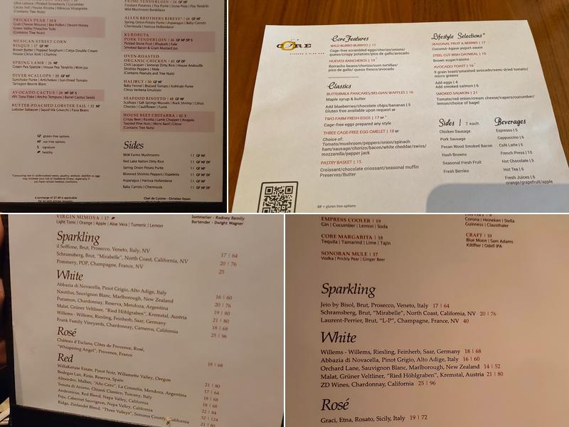 CORE Kitchen & Wine Bar Menu