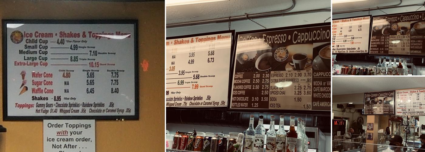 Tropical Ice Cream & Coffee Menu