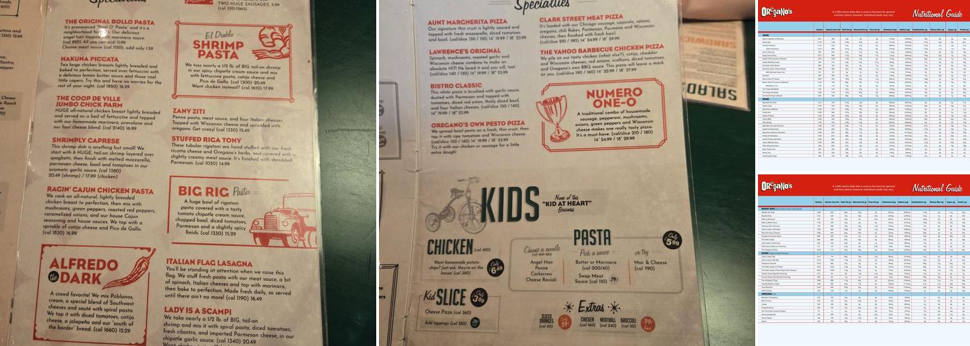 Oregano's Menu