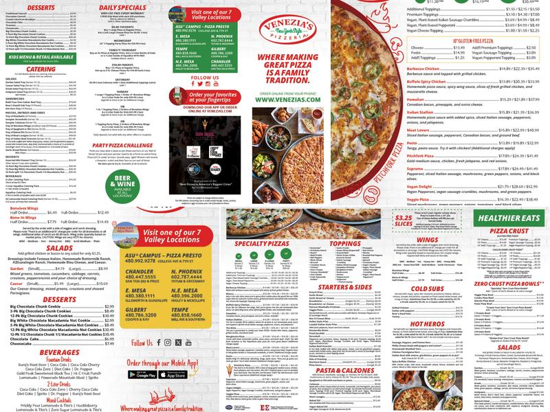 Venezia's Pizzeria Menu