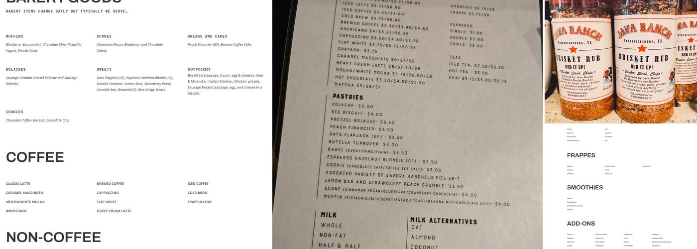 Java Ranch Coffee & Provisions Menu